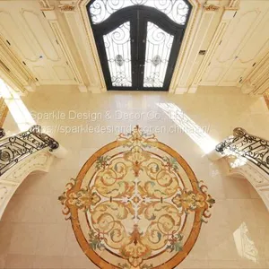 Manufacture Custom Made Hotel Lobby Flooring Design Natural Marble Waterjet Medallion Tiles thumbnail-1
