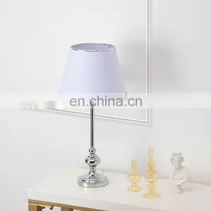 Korean Popular Bedroom Lighting Decoration Handmade White Lampshade Silver Metal LED Desk Lamp thumbnail-1