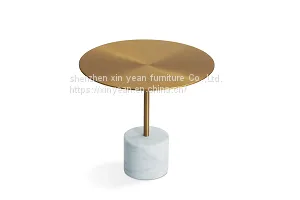 Luxury Metal End Table for Living Room Marble Base Round Side Table Small Coffee thumbnail-1