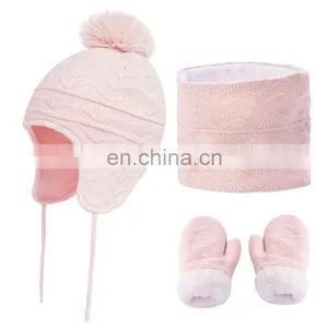 Winter Hats Scarf and Gloves Sets for Kids Toddler Baby Girls Boy Warm Knit Earflap Beanie Fleece Cap thumbnail-3