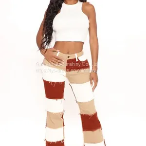 Fashion Patchwork High Waist Tight Hip Flared Women's Denim Trousers thumbnail-1
