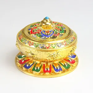 Cloisonné Color Relief Enamel Painted Buddhist Hall Plate Incense Burner, Copper Alloy Antique Incense Burner, Aromatherapy Burner, Small Sandalwood. thumbnail-1