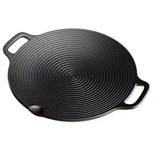 Korean BBQ Grill Pan, Nonstick Stovetop Grill Plate With Handles, Cast Iron Round Griddle Pan Indoor Outdoor Grilling 11.8in thumbnail-1
