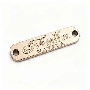 Rectangle Embossed Logo Metal Tag, Rose Gold Sew-On Name Plate thumbnail-3