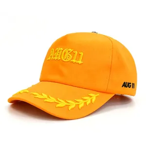 Baseball Cap Hard Structured Curved Visor Leaf Embroidery Unisex Street Fashion Headwear Custom Logo Available thumbnail-5