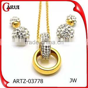 High Quality Jewelry Saudi Gold Jewelry Necklace Double Hoop Crystal Jewelry Set thumbnail-1