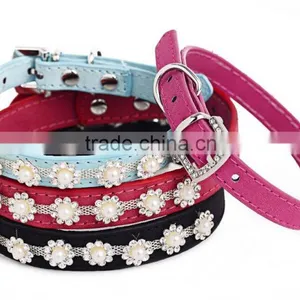 Yak Wool Leather Pet Collar Handmade Pearl Diamond Dog Collar thumbnail-1