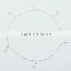 Sterling Silver Charm Anklet Airy Open Drop With Twirl Charms thumbnail-1