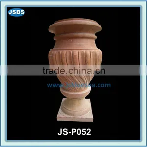 Red Natural Marble Carved Garden Decorative Flower Pot thumbnail-1