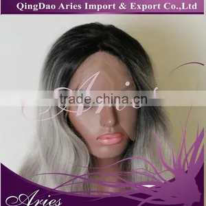 LONG WAVY LACE FRONT WIG SYNTHETIC HAIR OMBRE BLACK AND GRAY COLOR thumbnail-2