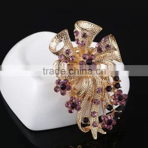 Bouquet Purple Rhinestone Brooch For Bag,Alloy Metal Rhinestone Scraf Buckle For Garment Embellishment thumbnail-2