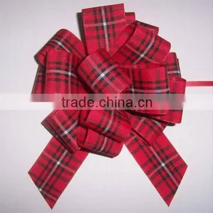 HOT SALE Red/ Green Tartan / Checked Fabric Woven Ribbon Pom Pom Pull Bow thumbnail-1
