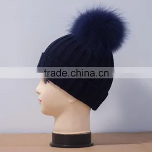 Knitted Woolen Hat With Two Big Raccoon Fur Pompoms New Design thumbnail-3