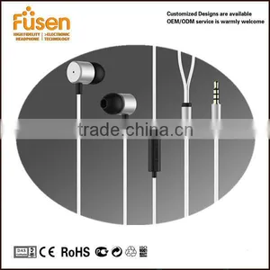 Metal Earbuds Stereo Earphone Mic Flat Cable Wholesale With CE/ROHS thumbnail-2