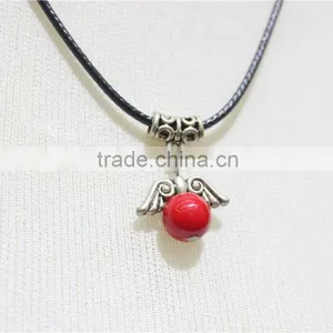 Vintage Antiqued Silver Wings Red Bead w/ Black String Pendant Necklace2016 Fashion Style Wholesale thumbnail-4