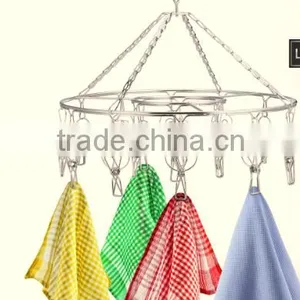 Laundry Clothesline Hanging Rack for Drying Clothing Set of 18 Stainless Steel Clothespins Round and Foldable Steel Hanger thumbnail-1