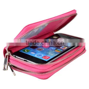 Double Zipper Leather Pouch With Mobile Phone Holder thumbnail-2