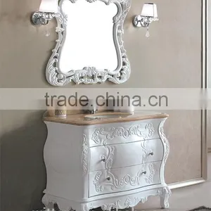 Spanish Vintage b Bathroom Vanity Cabinet Solid Wood Luxury Bathroom Furniture With Carved Flower WTS334 thumbnail-3