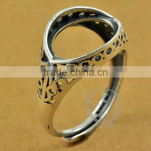 12*16.5mm 925 Sterling Silver Antiqued Silver Vintage Style Oval Carve Patterns Bezel Ring Base Blank DIY Findings 1223072 thumbnail-2