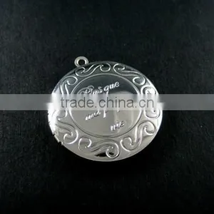32mm Silver Plated Brass Antiqued French Plus Que ma Propre Vie Round Photo Locket Pendant 1112015 thumbnail-1