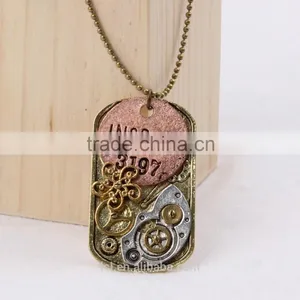 2015 Yiwu Fashion Imitation Jewelry Steampunk Necklace Dog Tag Gear Steam Inspire Letter Pendant Cameo Statement Necklace thumbnail-1