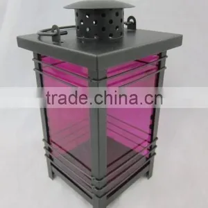 Metal Lantern With Purple Glass Pieces thumbnail-1
