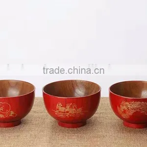 Red Chinese Carved Soup Bowl thumbnail-1