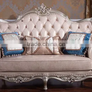 Classic European Style Living Room Solid Wood Magnolia Flower Hand Carving Genuine Leather Sofa Set thumbnail-3