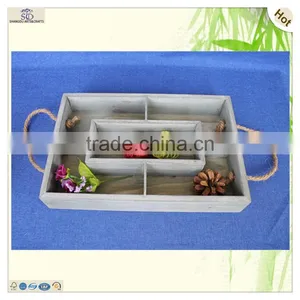 Antique Food Drink Flower Serving Compartments Wood Tray thumbnail-4