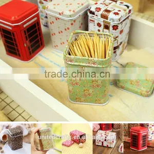Jewelry Earrings Iron Metal Trinket Tin Tea Small Coin Box Cases Storage Square thumbnail-2