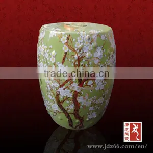 China Supplier Light Green Glazed Flower and Birds Pattern Ceramic Stools for Dining Table Chair thumbnail-1