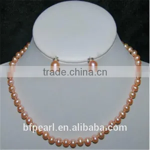 17"AA 9-10mm Round Freshwater Pearl Necklace and Earings thumbnail-1