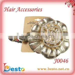 J0046 Indian Design Decorative Handmade Ladies Leather Flower Hair Clip thumbnail-1
