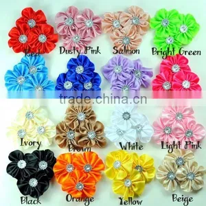 Handmade Satin Flower With Rhinestone Center for Kids Hair Accessories thumbnail-2
