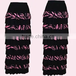 Ladies Modest Spandex Skirt Custom Mixed Lace Ruffle Bridesmaid Maxi Long Tiered Skirts thumbnail-1