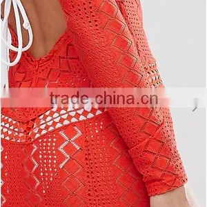OEM Service Formal Dress Round Neck Sexy Back Open Tight Pencil Women's Lace Long Sleeve Evening Dress thumbnail-6