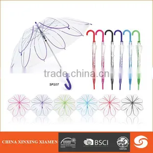 Cheap Clear Waterproof Transparent Straight Umbrella Promotionalb POE Plastic Parasol thumbnail-1