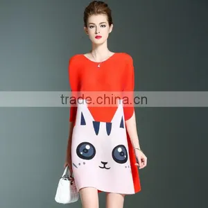 Lovely Cat Print Women Loose Custom Design Casual Dress thumbnail-1