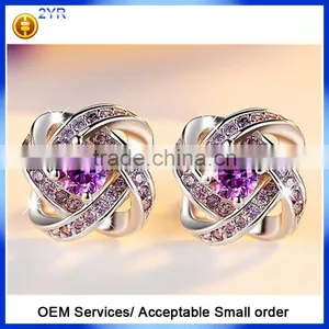 Cheap Wholesale 925 Sterling Silver Purple Diamond Stud Earrings thumbnail-2