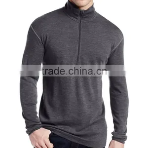 Custom 2016 New Brand 100% Pure Merino Wool Men's Mid Weight 1/4 Zip Outdoor Athletic Base Layer Sport Long Sleeve Clothes Shirt thumbnail-1