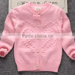 Latest Custom Child Girls Balls Pink Pearl Buttons Cardigan Sweater thumbnail-1