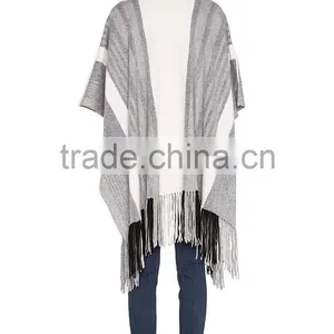 Wholesale Winter Tassel Women Cashmere Knitted Poncho thumbnail-3