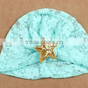 Indian Kids Turban Sequin Start Lace Hat, Fashion Sequin Hats With Lace Design thumbnail-4