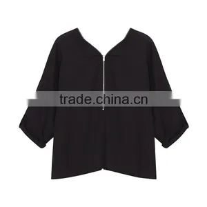 Fashionable Women Knitted Zipper t Shirt Top With 7/8 Sleeve thumbnail-6