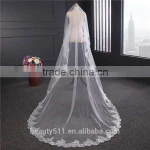 2017 Wholesale New Grance Long Lace Bridal Wedding Veil Fashionable Long Tulle HL23 thumbnail-1