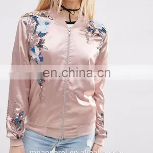 2016 Fashion Women Embroidered Satin Bomber Jacket Wholesale thumbnail-4