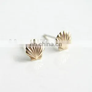 Teeny Tiny Gold Seashell Earrings Small Scallop Shell Simple Modern Jewelry thumbnail-3