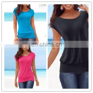 China Supplier Womens Short Sleeve T-Shirt Ladies Casual Loose Plain Tops Blouse thumbnail-1