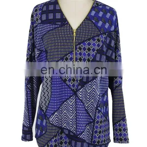 2017 Bysance Print Brushed Zipper Front Old Women Tunic Guangzhou Supplier thumbnail-3
