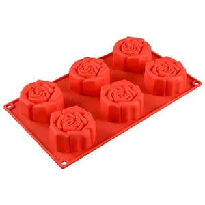 Free Sample Food Grade Heat Resistant Nontoxic Silicone Cake Mold Baking Mousse Pudding Mold Tool Rose Shape 6holes thumbnail-4